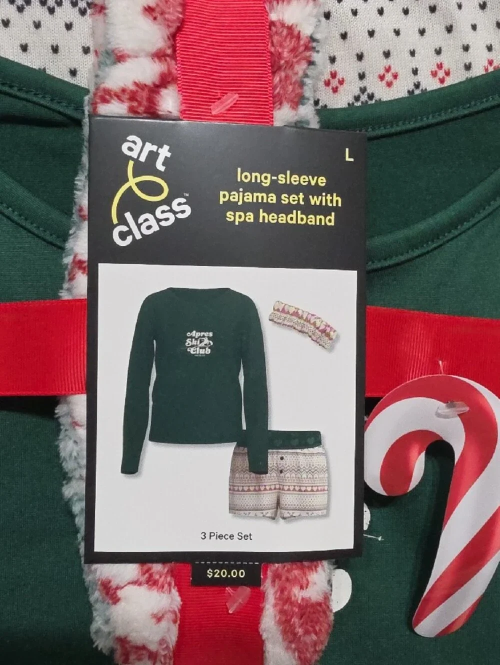 art class Green Long-Sleeve Pajama Set with Red & White Headband